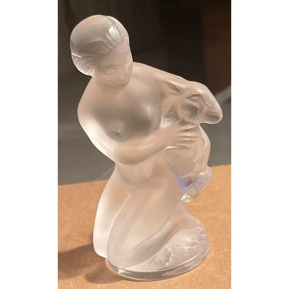 Lalique Crystal 1993 "Diana The Huntress with Fawn" 4.5" Tall Opaque Vintage - Picture 1 of 9